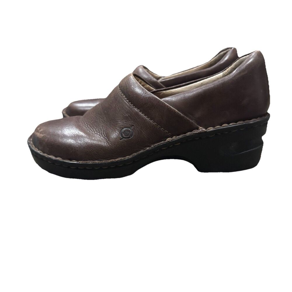 BORN BOC Womens Brown Leather Clogs Slip On Comfort Shoes Size 7 M Career